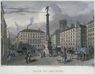 Der Place du Chatelet, Paris, graviert von Frederic Martens (1809-75) 1832